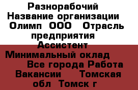 Разнорабочий › Название организации ­ Олимп, ООО › Отрасль предприятия ­ Ассистент › Минимальный оклад ­ 25 000 - Все города Работа » Вакансии   . Томская обл.,Томск г.